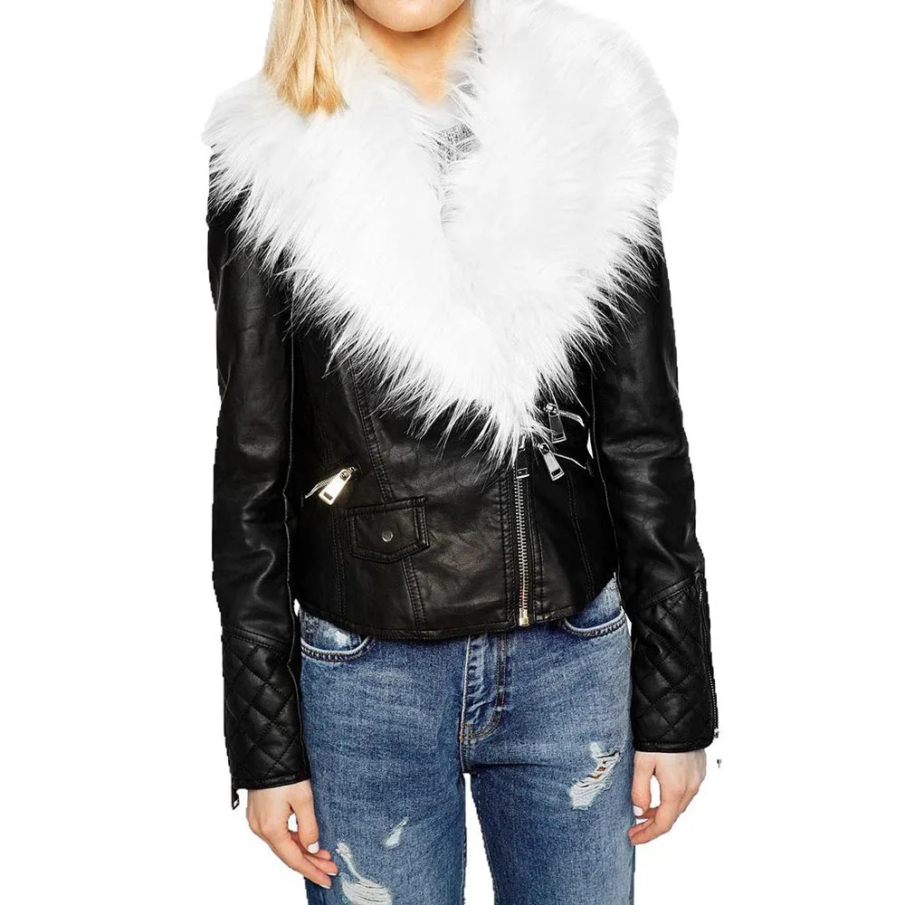 Женская теплая куртка из искусственной кожи с воротником искусственного меха