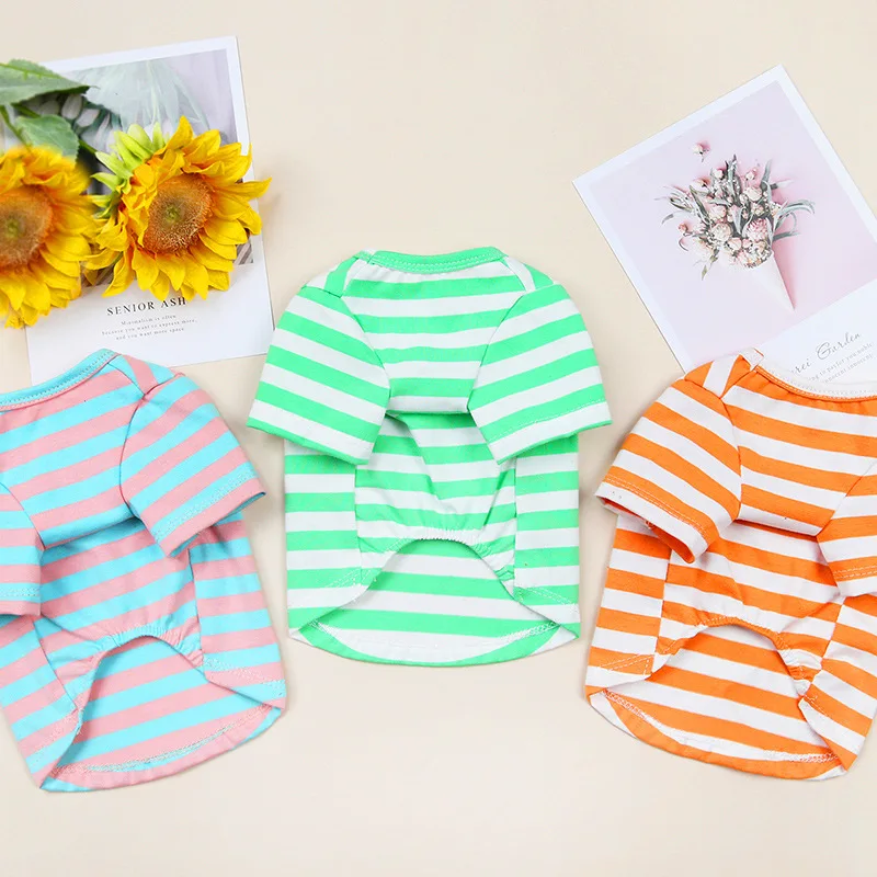 

2021 new dog clothes Pet for small dogs Clothing cats french bulldog Hawaiian shirt alive pets Plaid Beach Candy color stripes a