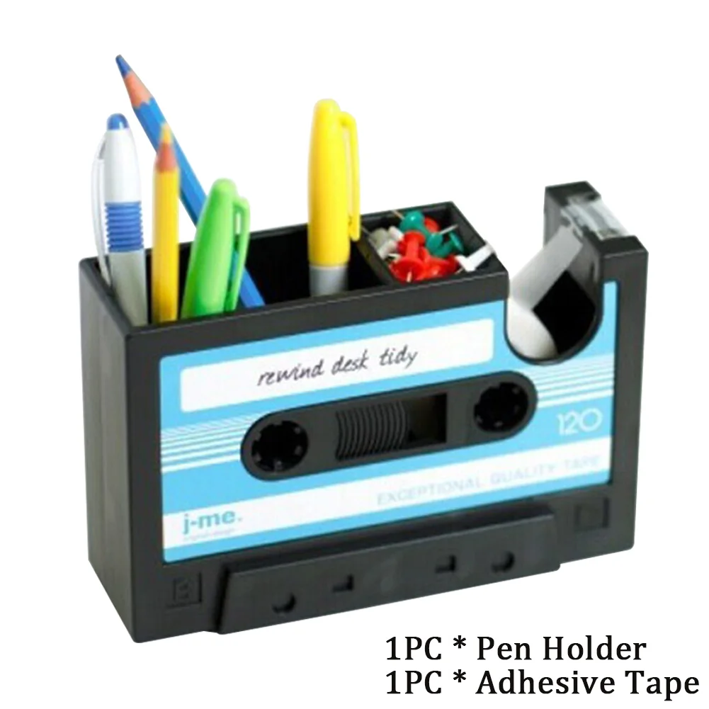 

Cassette Tape Desk Container Vintage Style Student Storage Pencil Dispenser Home Office Pen Holder Stationery Organizer Gift