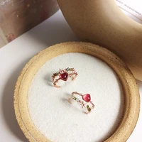 bilandi japanese korean rose ring inlaid crystal resin heart ring pink flower women jewelry girl student jewelry gift