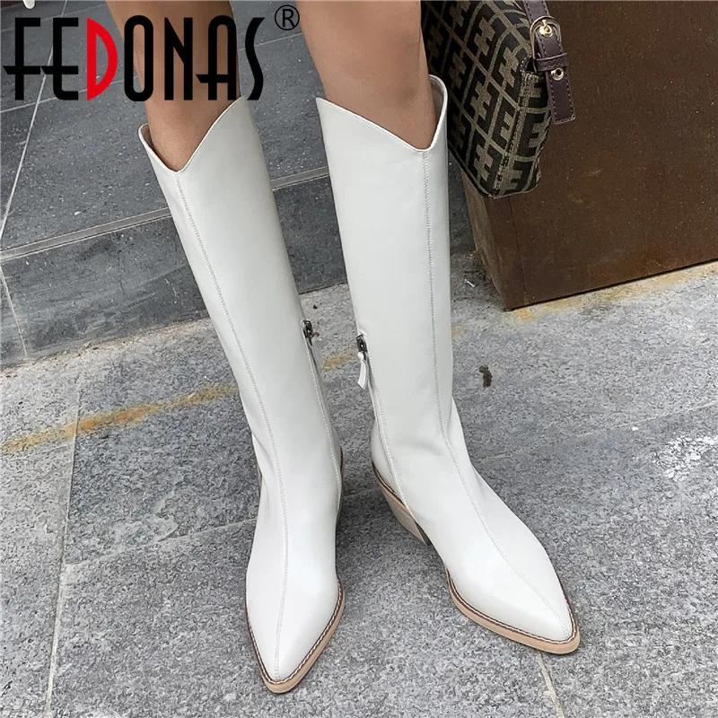 

FEDONAS Vintage Side Zipper Slim Long Shoes 2021 Fall Winter Thick Heels Women's Shoes Female Wedding Office Knee High Boots