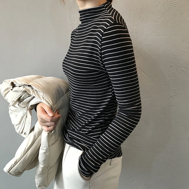 Женский вязаный джемпер GOPLUS черный пуловер с длинными рукавами и высоким