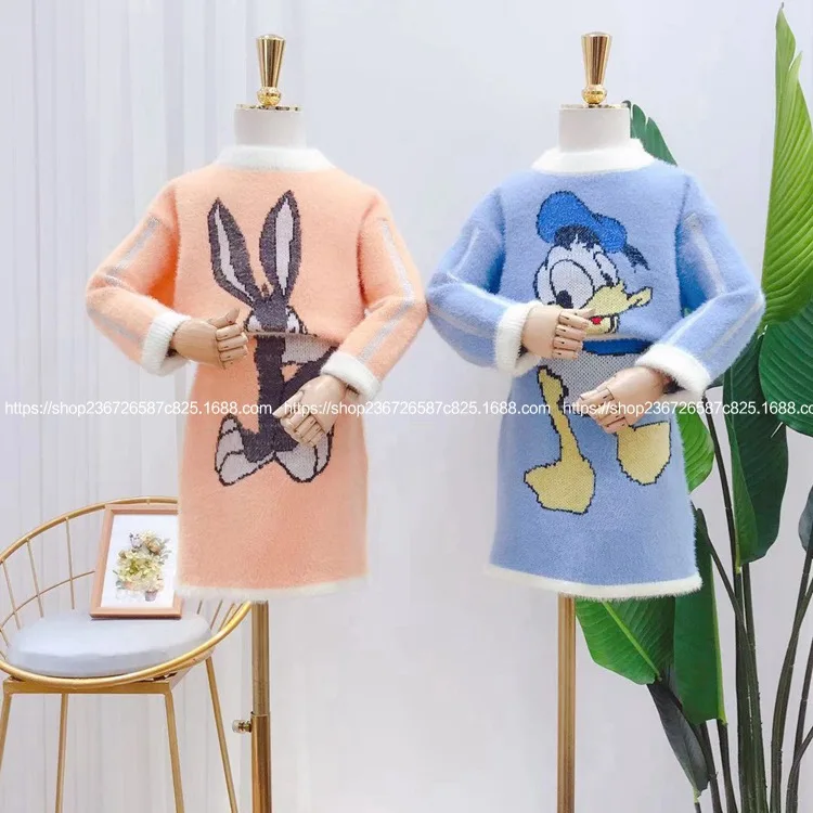 Детская одежда Новинка осени 2019 модное вязаное платье топ с животными из