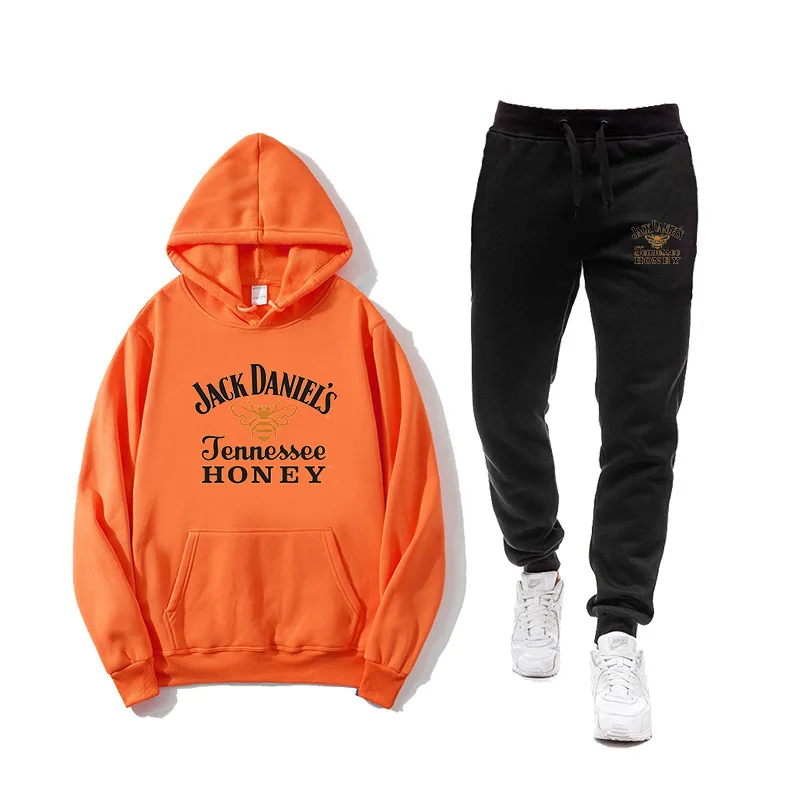 

2 piece sportswear men's hooded sweatshirt + pants pullover sportswear suit bee wine men's and women's hoodie Hombre casual men'