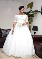 plus size crystal beads african wedding dresses short sleeves off the shoulder bodice a line ball gown ivory white bridal dress