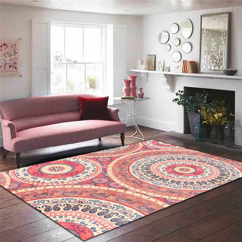 

High-End Fashion Datura Flower Pink Rug Ethnic-Style Bedroom Living Room Carpet Kitchen Bathroom Floor Mat Mat Bed Blanket