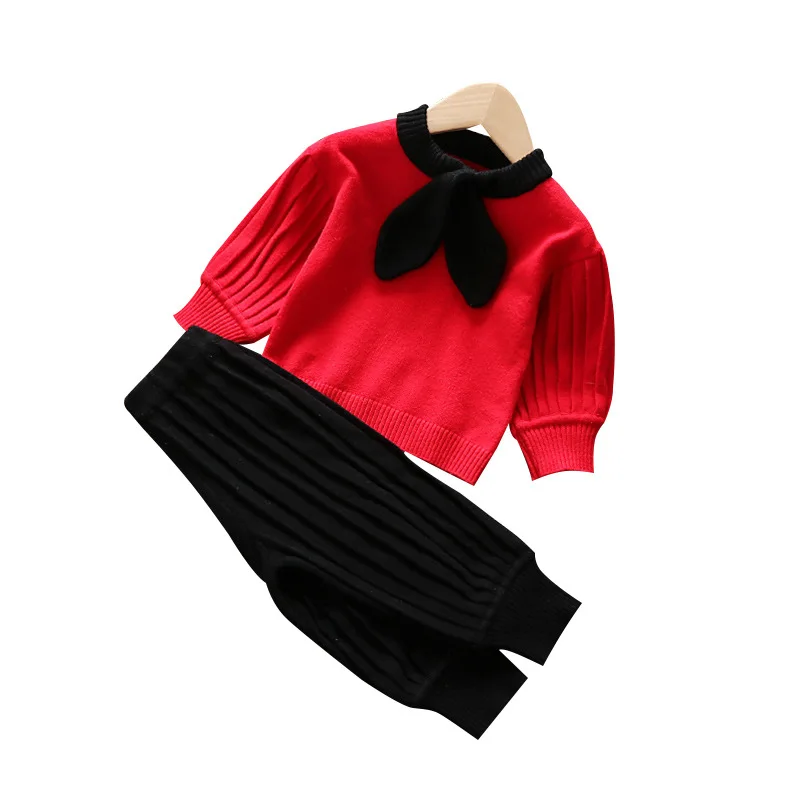 Осенний комплект одежды для девочек свитер с длинным рукавом и штаны теплый