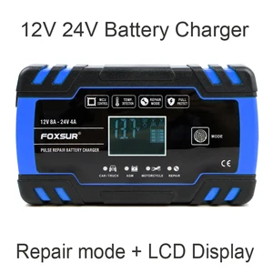 foxsur 12v 24v 8a car motorcycle battery charger lead acid agm gel wet smart battery charger pulse repair battery charger free global shipping