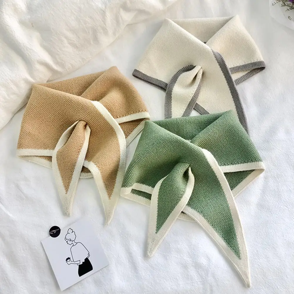 

Милый мини зимний шерстяной вязаный эластичный теплый воротник с бантом шарф цветной мягкий защитный треугольный нагрудник шарф женский н...