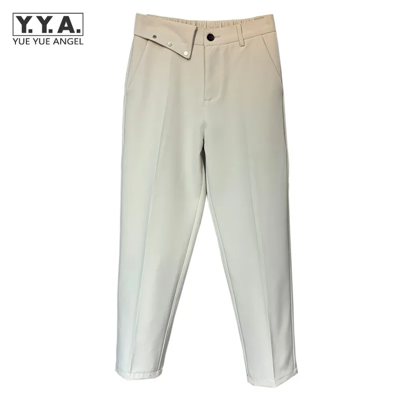 

Mens Suit Pants Black Gray Khaki Elastic Waist Loose Fit Casual Pants Ankle Length Straight Trousers Male Harajuku Fashion Pants