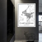 Картахена, черно-белая карта, плакат, художественные рисунки, домашний декор, настенная фотография для гостиной