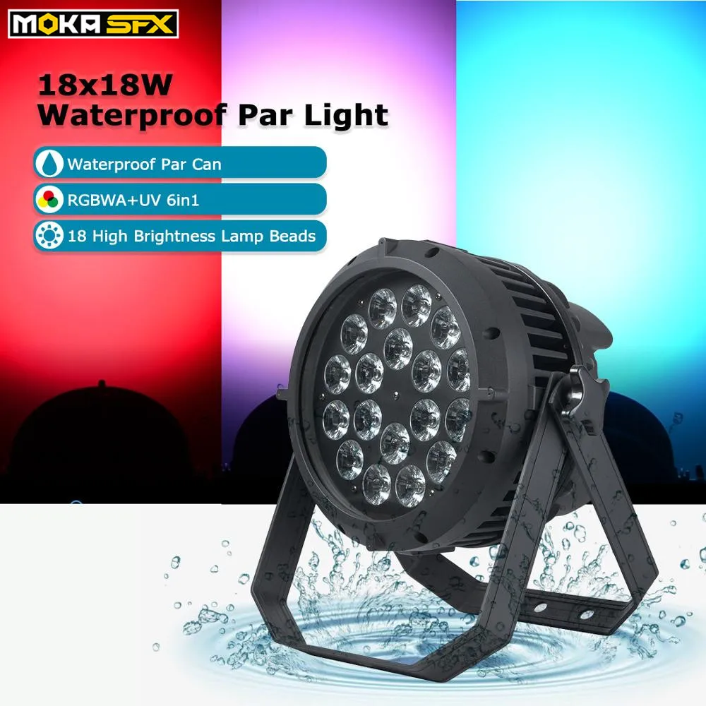 

LED 18*18W Waterproof Par Light RGBWA+UV 6in1 Dj Light DMX Control Effect for Party KTV Stage Show Outdoor Disco Party Lights