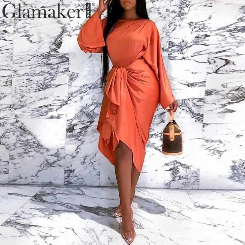 Glamaker с расклешенными рукавами Бандажное длинное платье женское зимнее миди