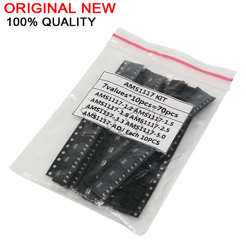 

70PCS AMS1117 Voltage Regulator Kit 1.2V/1.5V/1.8V/2.5V/3.3V/5.0V/ADJ 1117 7 Values Each 10PCS SOT-223