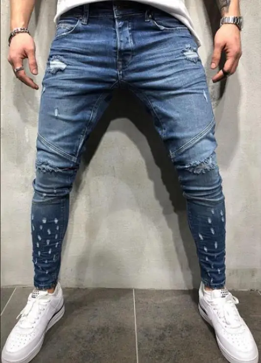 

Mens Cool Designer Brand Pencil Jeans Skinny Ripped Destroyed Stretch Slim Fit Hop Hop Pants With Holes For Men Printed Jeans