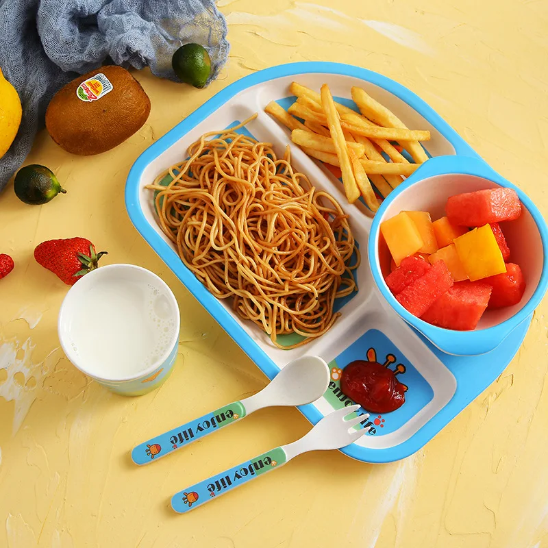 

5Pcs/set Animal Eco-friendly Bamboo Fiber Baby Plate Dishes 4 Slots Children Tableware Dishes Dinnerware Creative Gift baby