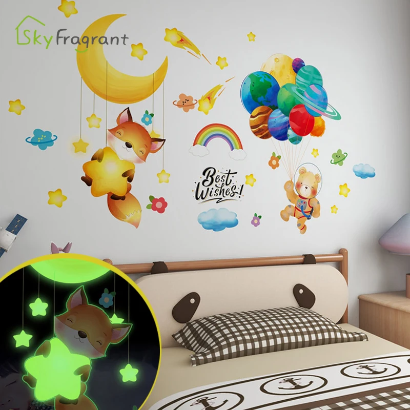 Зеленые флуоресцентные наклейки s креативные животные настенные для детской