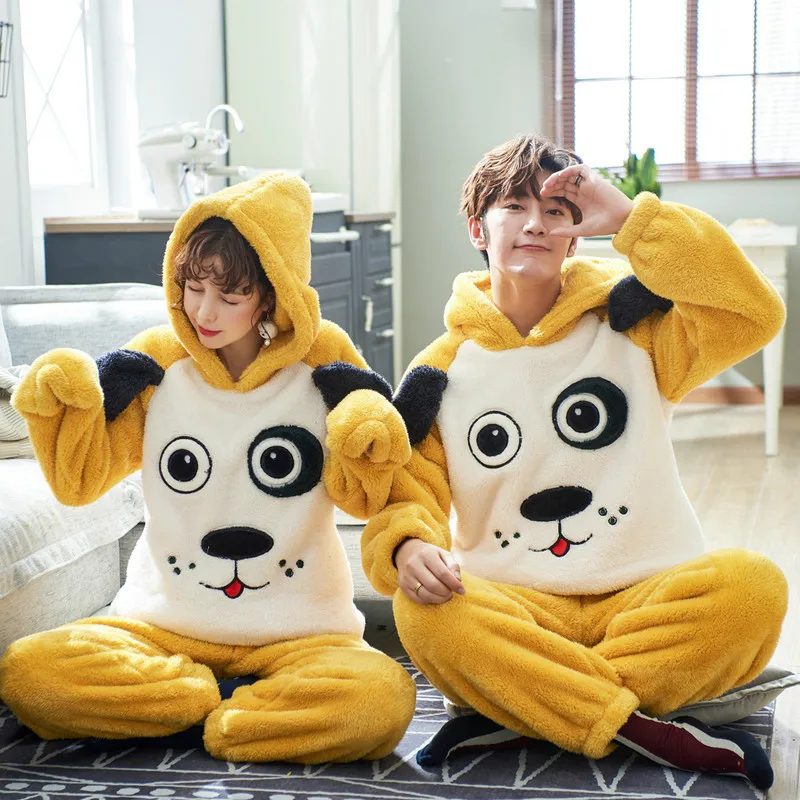 

Men 's Korean version of cute and sweet home wear Coral couple flannel , women warm pyjamas