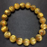 10mm natural gold rutilated quartz bracelet clear round beads women men beads wealthy stone aaaaaaa