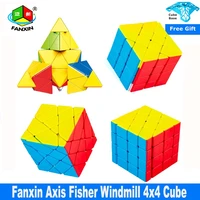 fanxin axis fisher magic cube 4x4 windmill stickerless speed cube professional puzzle educational toys for children pyramid cubo
