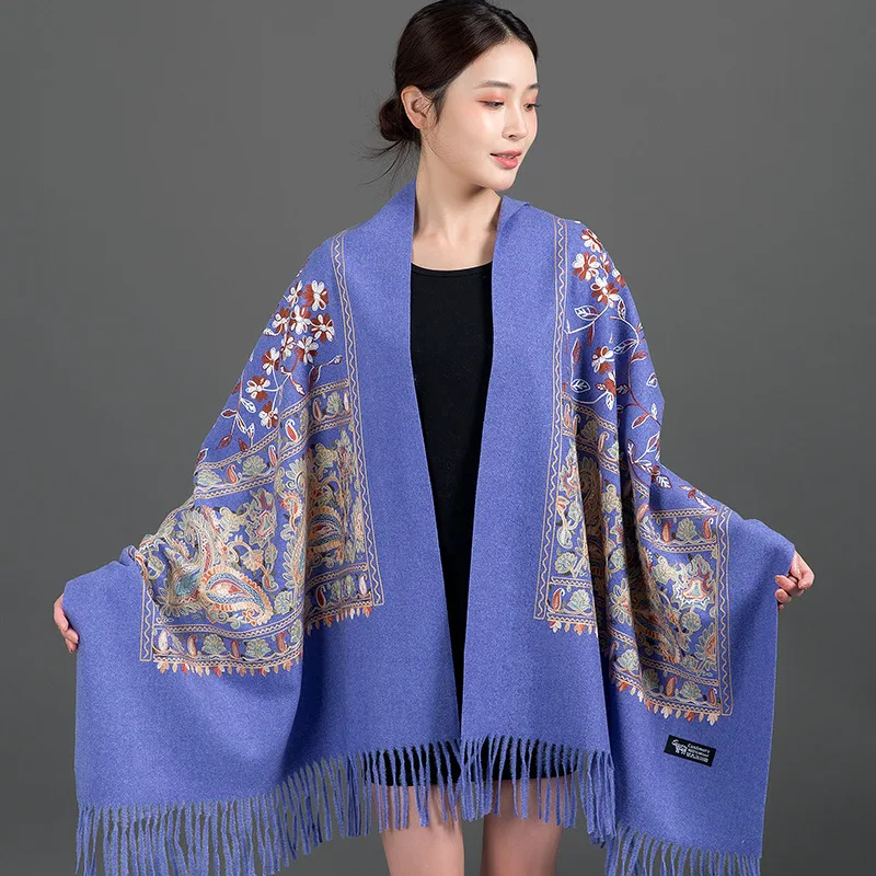 

AMYO Imition Wool Cashmere Pashmina Sjaal Dames Women Wrap Winter Ethnic Embroidery Scarf Jacquard Shawl Tassel 200*70CM