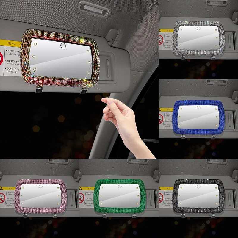 

Colorful Rhinestones Diamond Inlaid Stainless Steel Beauty Mirror Car Sun Visor Cosmetic Mirror