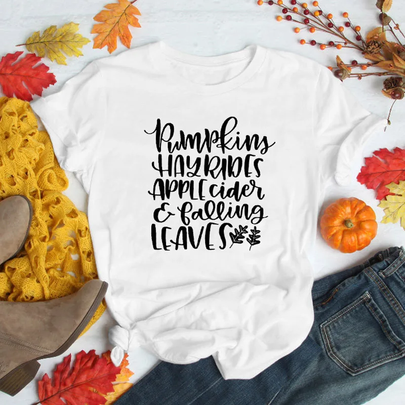 Pumpkins Hayrides Apple Cider Falling футболка с листьями забавная хипстерская Повседневная