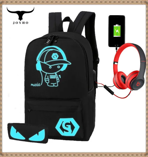 

Fashion Backpacks Student Luminous Animation Oxford School Bags Teenager USB Charge Computer Anti-theft Laptop Back pack