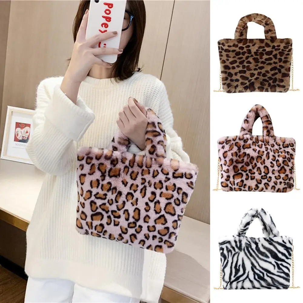 

Woman Winter Shoulder Bag Leopard Pattern Plush Handbags Autumn And Fashion Personality Fashion Simple