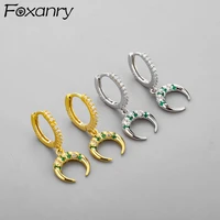foxanry prevent allergy 925 stamp hoop earrings for women trendy elegant vintage moon zircon bride jewelry ear buckle