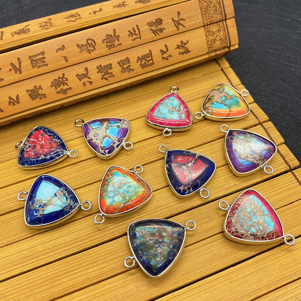 

Natural Stone Pendant Turquoise Triangle Color Double Hole Metal Edging DIY Making Charm Jewelry Necklace Birthday Holiday Gift