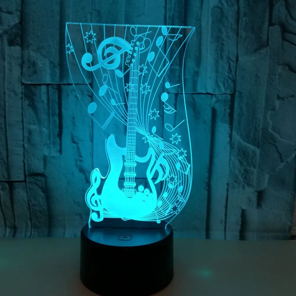 

Creative Musical Note Guitar Theme 3D LED Night Light 7 Color Change Touch Remote Mood Lamp Christmas Gift Drop shippping
