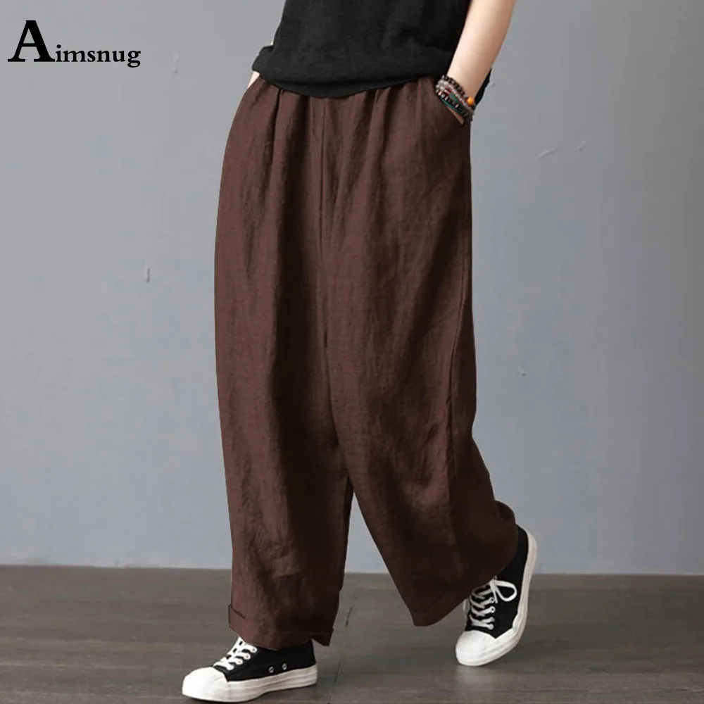 

Plus Size 4xl 5xl Women Cotton Linen Pants 2021 New Summer Pockets Trouser Casual Loose Pantalon Female Ankle-Length Pants Femme
