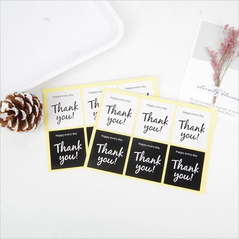 

600 Pcs/lot Square Thank you Seal Stickers for DIY Handmade Product Label Sticker Self Adhesive sticker mix with 2 colors