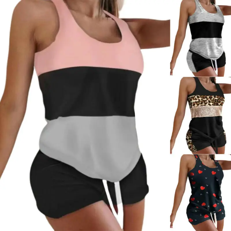 

Женский пижамный комплект, спортивный жилет без рукавов + шорты, ночная рубашка, домашняя одежда, одежда для сна