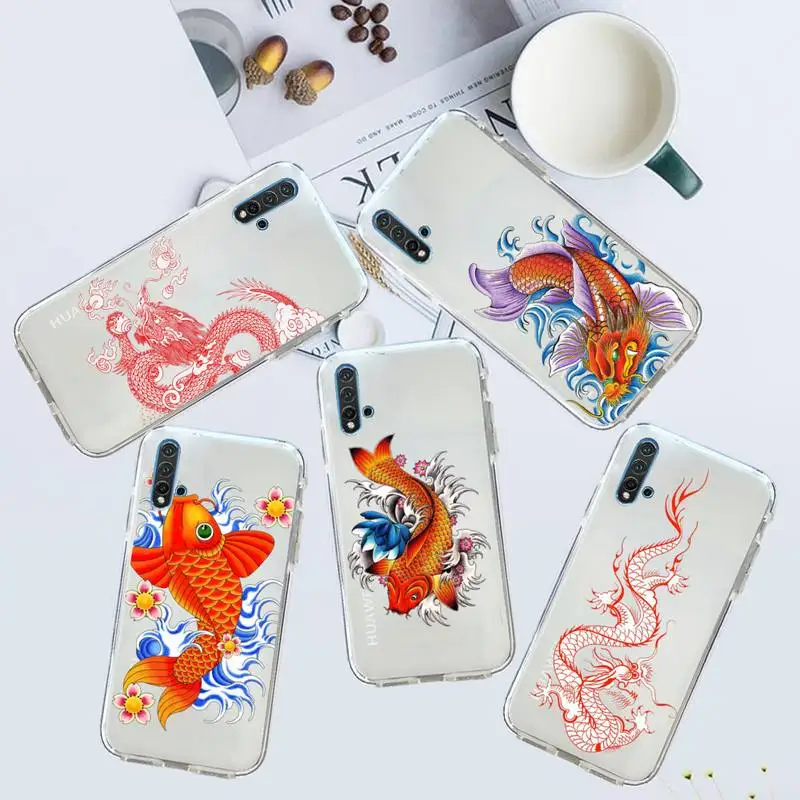 

Chinese Dragon carp art Phone Case Transparent for Huawei honor P mate Y 20 30 40 10 8 5 6 7 9 i x c pro lite prime smart