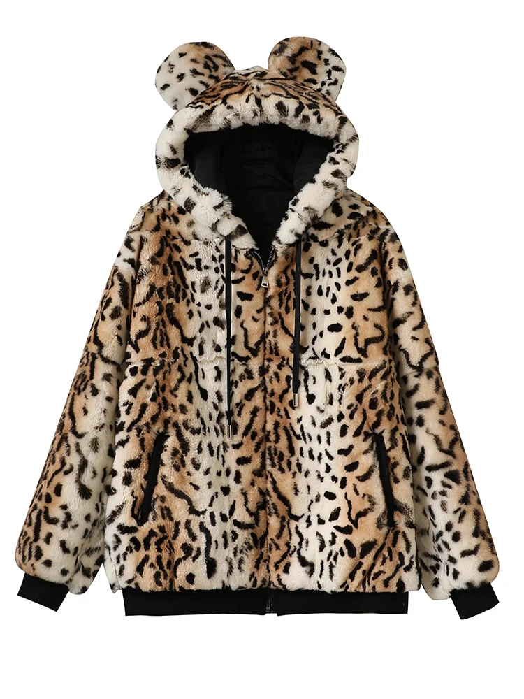 Zero fish Rex knitted Genuine Rabbit fur coat women fashion long rabbit fur jacket Outwear winter fur coat with Hood Leopard