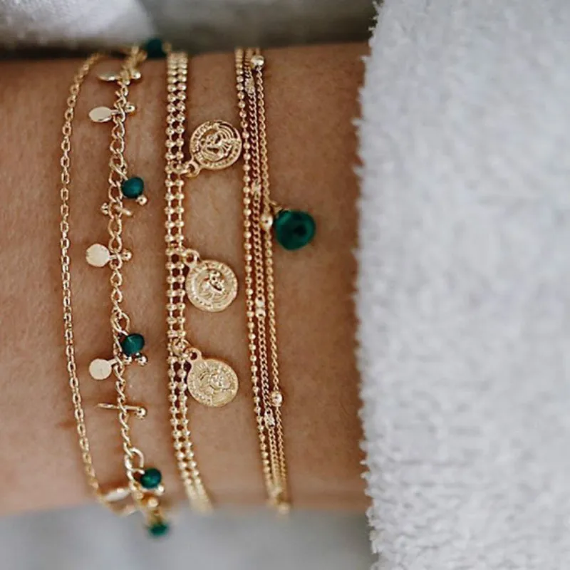 6 шт./компл. простые ручные цепочки из сплава монеты блестки очаровательные