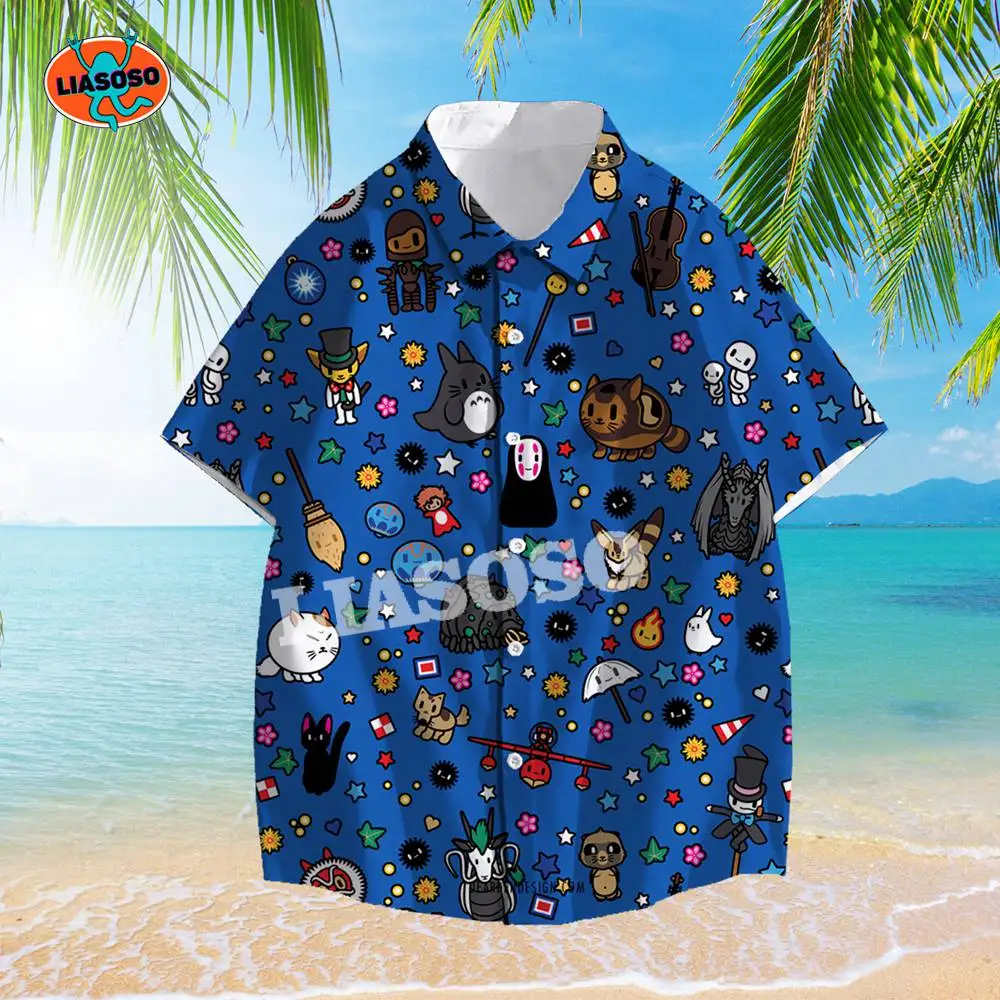 

Новинка Мужская рубашка Miyazaki Hayao Мой сосед Тоторо гавайская рубашка с объемным рисунком гавайская рубашка летние повседневные пляжные руба...