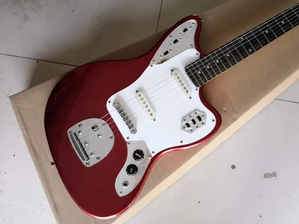 Китайская гитарная фабрика, под заказ, новая гитара Jaguar, металлическая красная электрическая гитара, 2 предмета звукоснимателя, бесплатная ...
