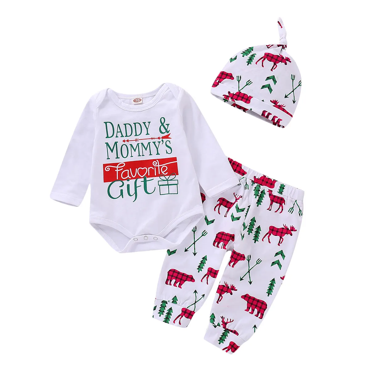 

Dropshipping 3pcs Christmas Set Boutique Newborn Infant Baby Boys Girls Romper Jumpsuit Bodysuit Hat Outfits XMAS Clothes Set