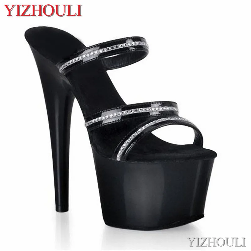 Sequined 17cm high heels, star summer high-heeled stage show sandals, catwalk glamour miss cool dancing shoes