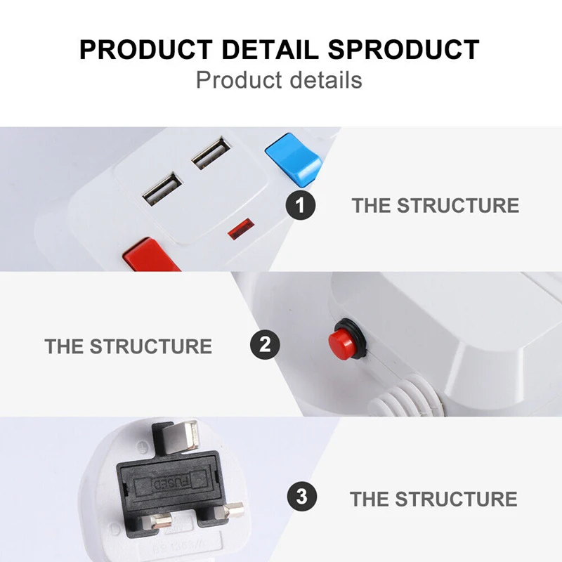 

Home Electronic Power Strip 4 Way Outlet UK Plug Power Strip 2 USB Charging Port 240V