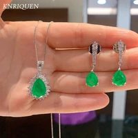 vintage emerald gemstone high carbon diamond drop earrings pendant necklace 925 silver engagement fine jewelry sets for women