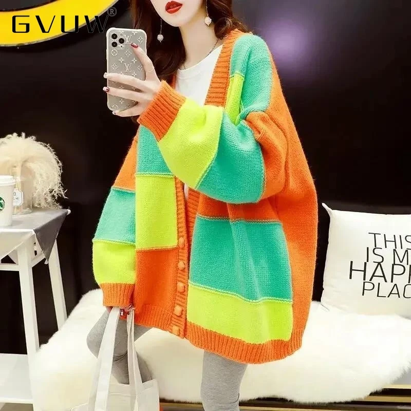 

Женский вязаный кардиган GVUW в полоску, свободный свитер в Корейском стиле, 2021