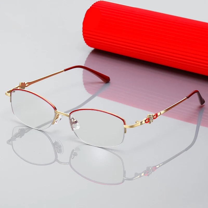 

Модные очки для чтения с полуободковой оправой, женские металлические очки для дальнозоркости с защитой от сисветильник, с диоптриями + 1,0, 1,...