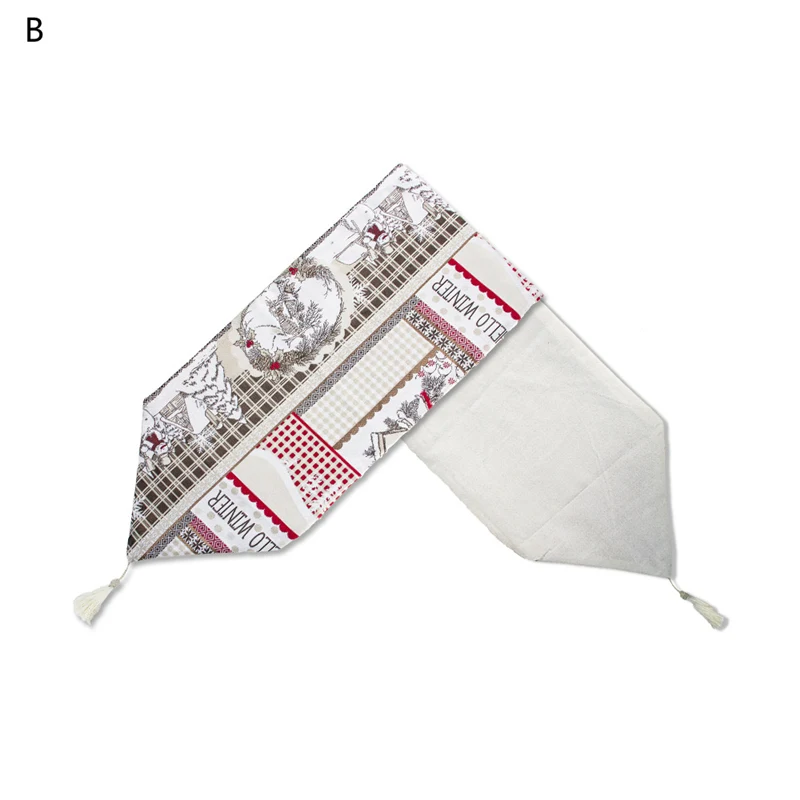 Тканевая скатерть 35*200 см с вышивкой в виде снеговика и лося Рождественская