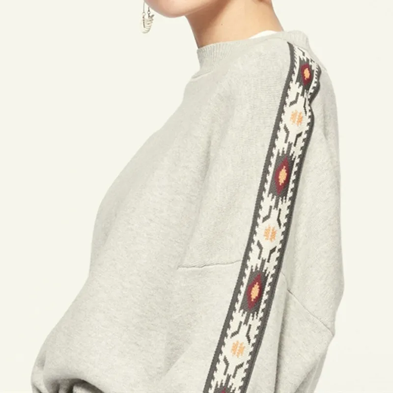 

Women Knitted Sweater Autumn Winter Side Bohemian Pattern O Neck Simple Loose Long Sleeve Top