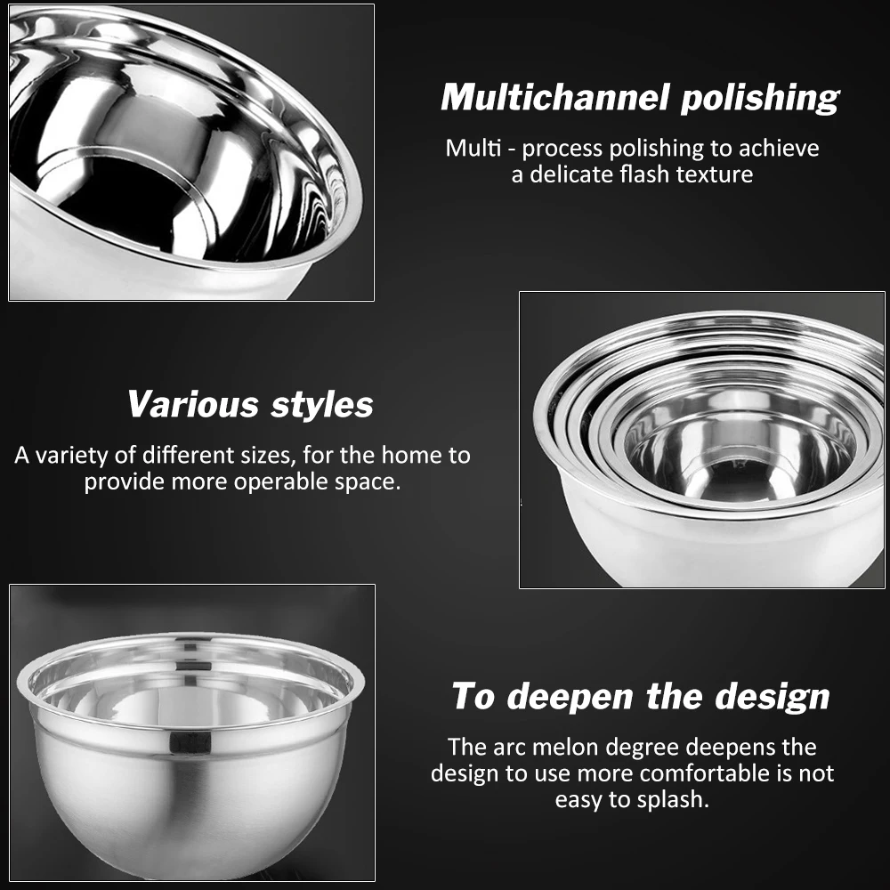 

1pc Stainless Steel Bowl Anti-Scald With Lid Non-Slip Easy Clean Kitchen Utensil Salad Bowl Pastries Dough Mixing Bowl