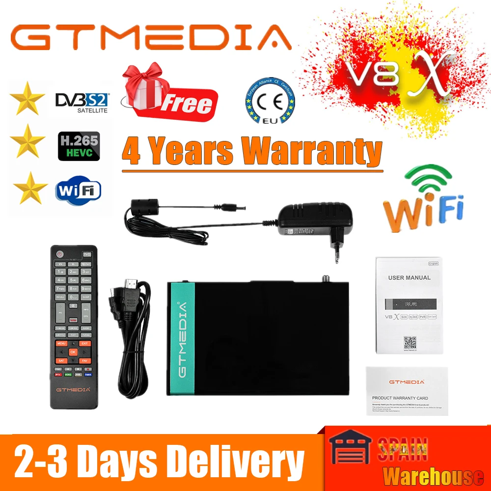 Спутниковый ресивер gtmedia V8X DVB s/s2/s2x full hd h.265 Встроенный Wi Fi обновленная форма V8 nova V9